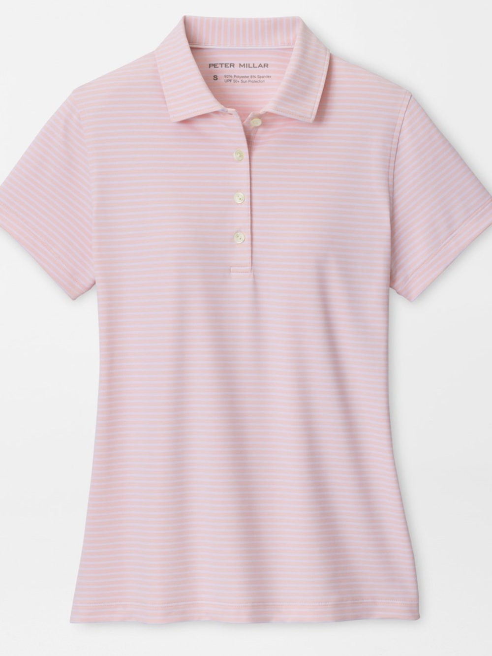 Peter Millar Pink and White Striped Button-Down Polo